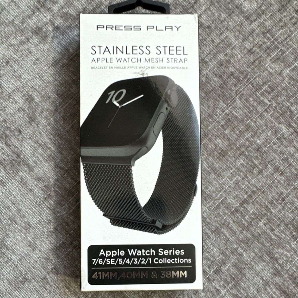 Press Play Stainless Steel Mesh Strap Black for Apple Watch Series 7/6/SE/5/4